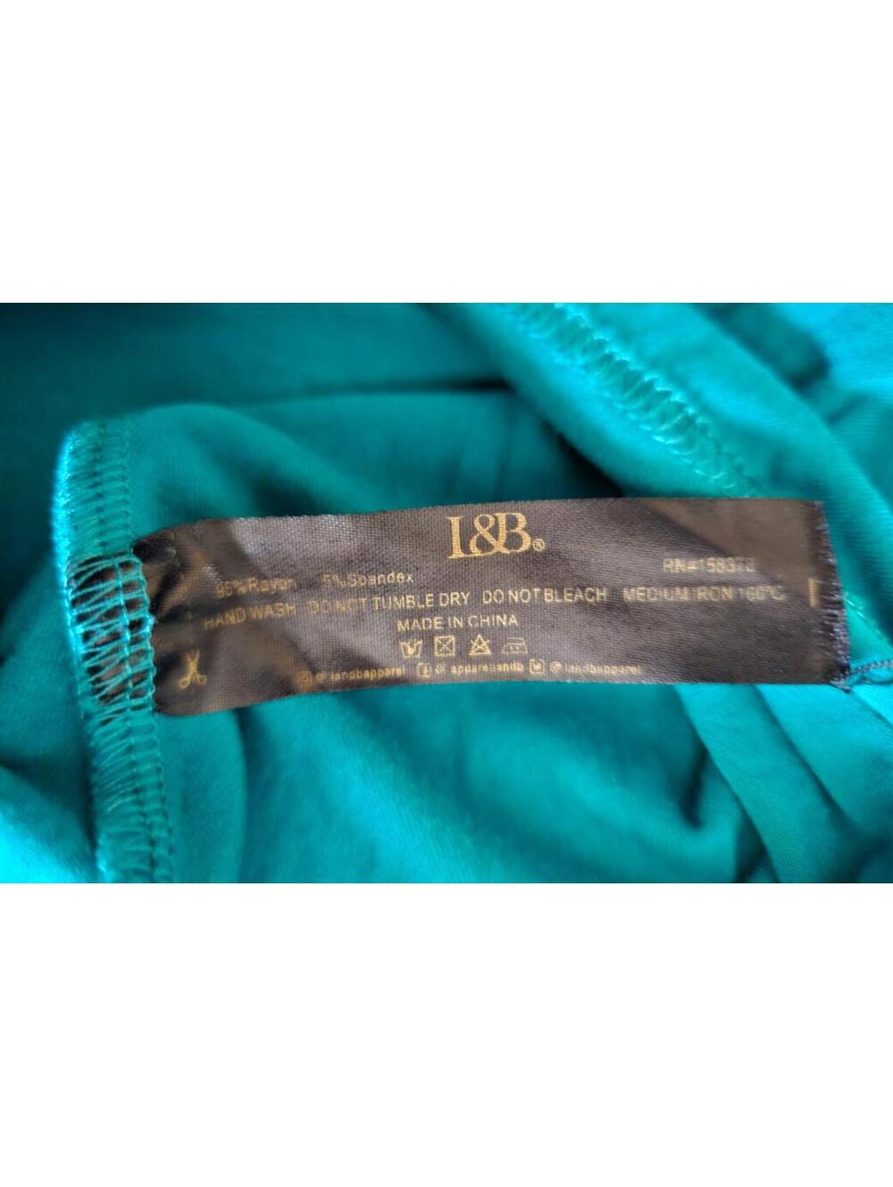 Women's L&B Lucky & Blessed Blouse Top Short Sleeve Size Large Teal Round Neck - Picture 3 of 10